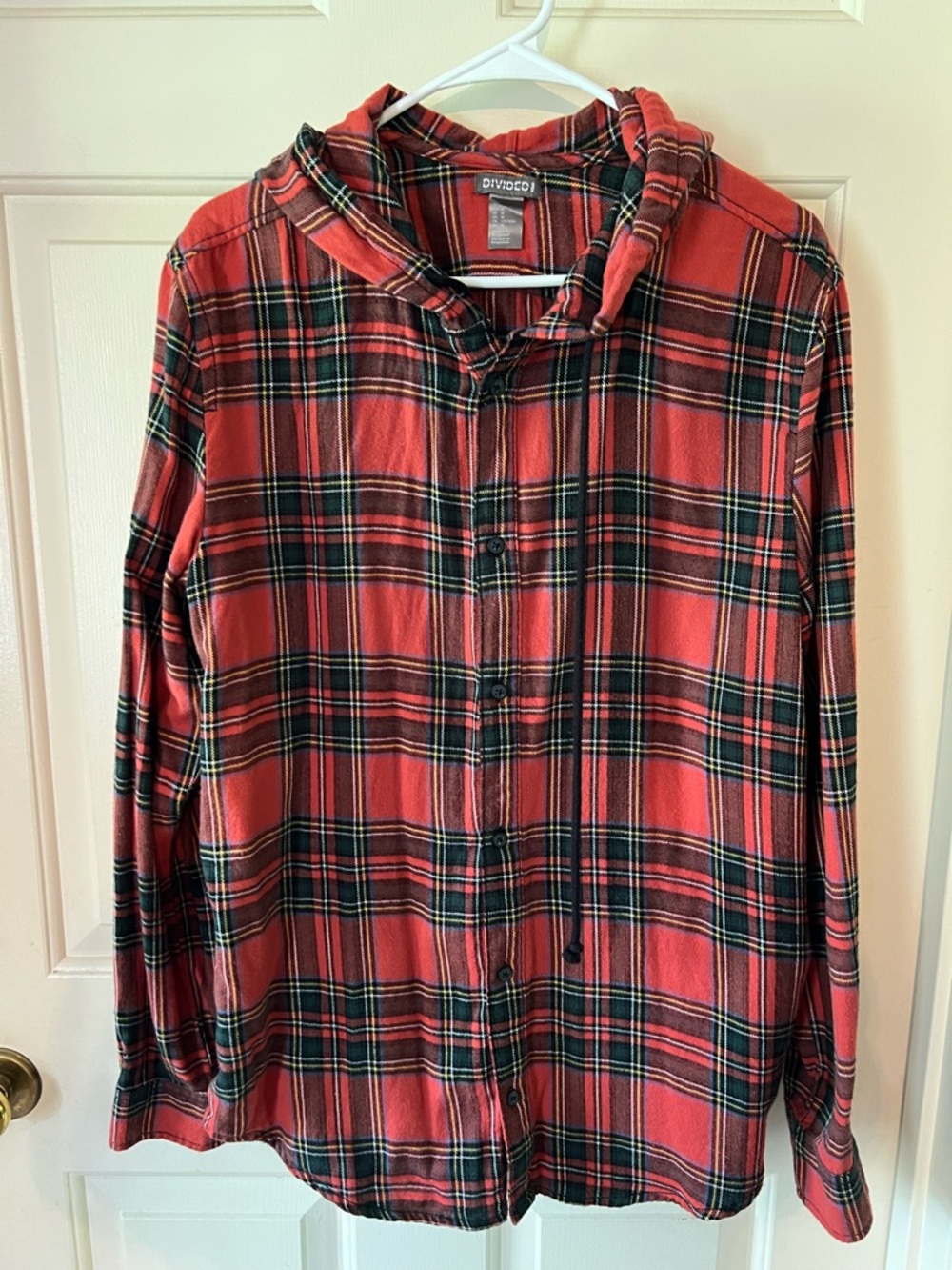 H&M Red Plaid Hooded Shirt Jacket